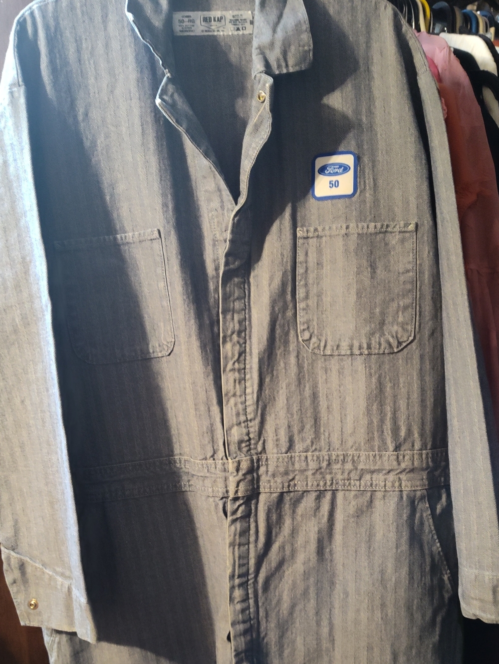 Ford Men's Gray Lightweight Denim Work Bibs Ford Motor Company Assembly Plant